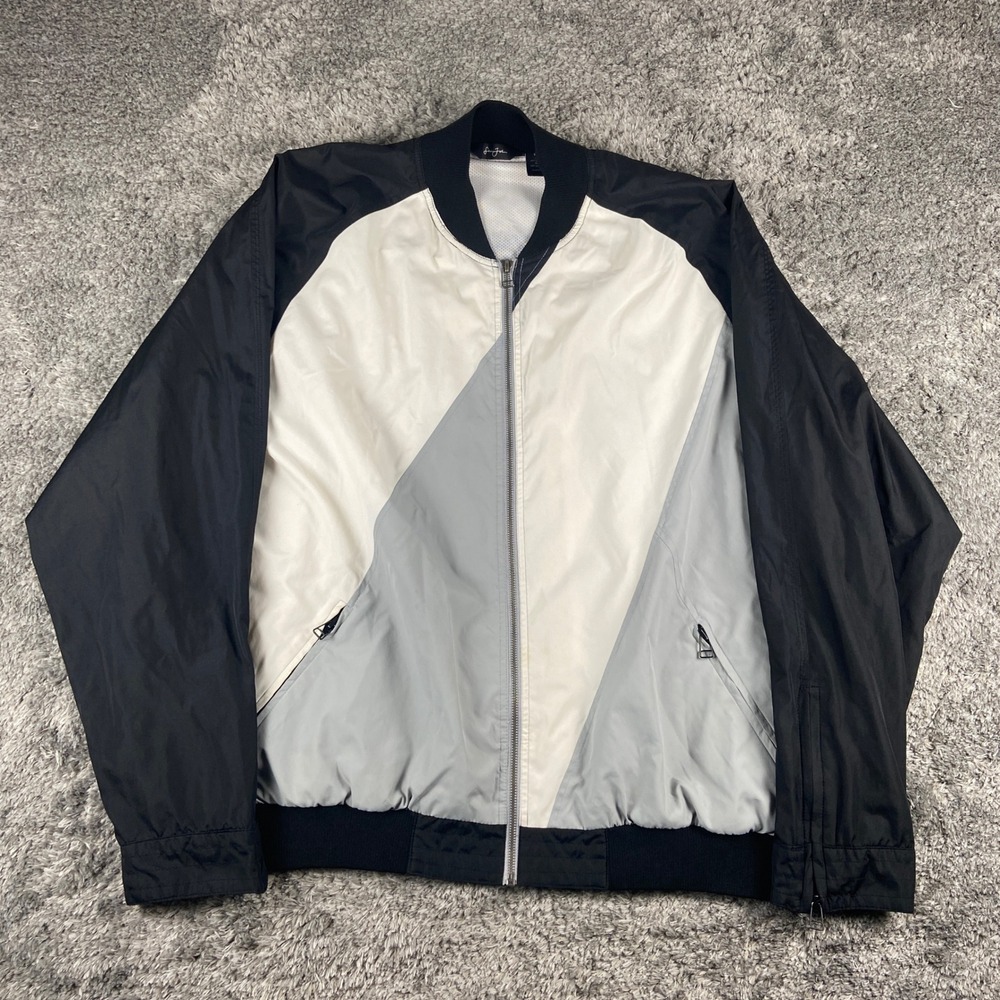 Vintage Sean John Bomber Jacket Mens 3XL Black White Colorblock Zip Windbreaker